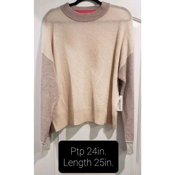 Velvet by Graham & Spencer Large 100% Cashmere ColorBlock Crew neck Sweater NWT‎ - Picture 1 of 10